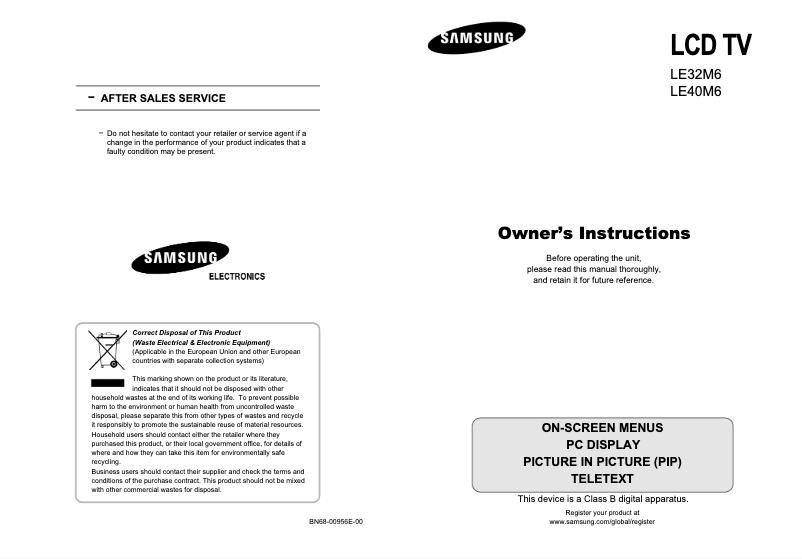 Page 1 de la notice Manuel utilisateur Samsung LE40M61B