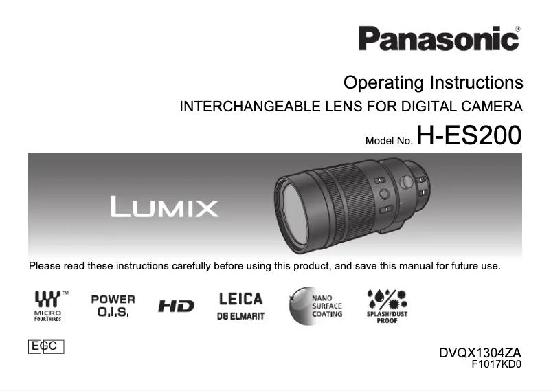 Página 1 del manual Manual de usuario Panasonic Leica DG Elmarit 200mm f/2.8