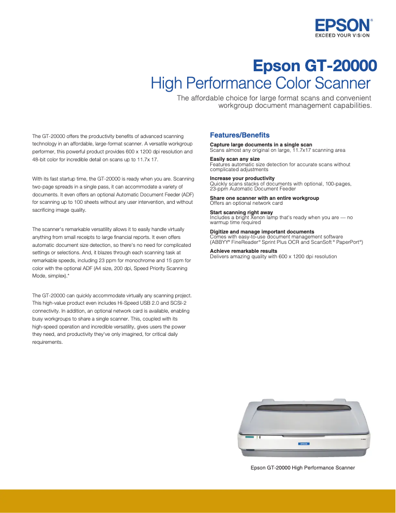 Page 1 de la notice Brochure Epson GT-20000