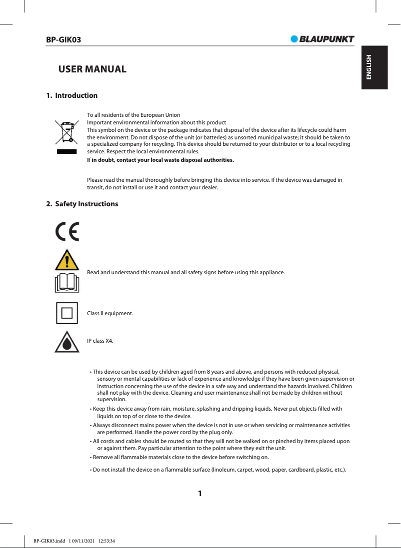 Página 1 del manual Manual de usuario Blaupunkt BP-GIK03
