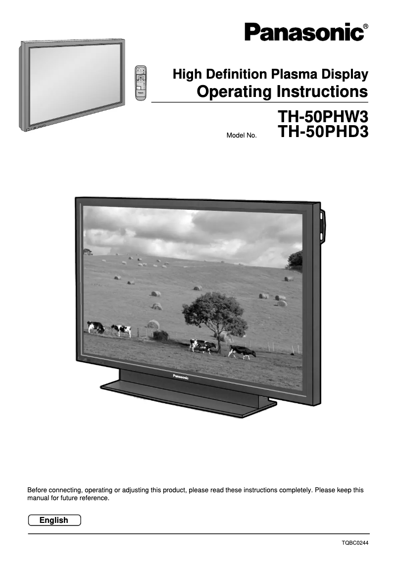 Page 1 of the manual User Manual Panasonic Viera TH-50PHW3A