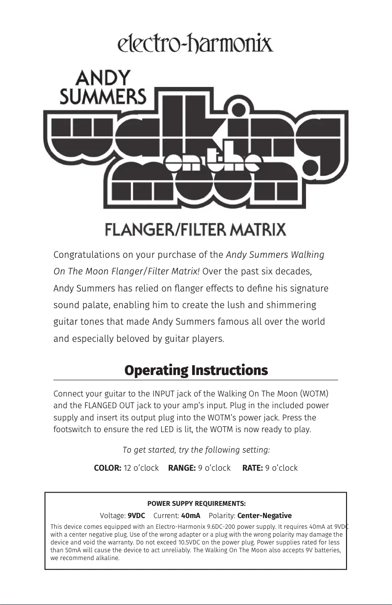 Page 1 de la notice Manuel utilisateur Electro Harmonix Walking On The Moon