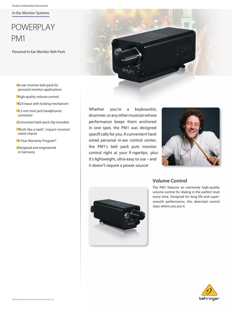 Página 1 del manual Ficha técnica Behringer PM1