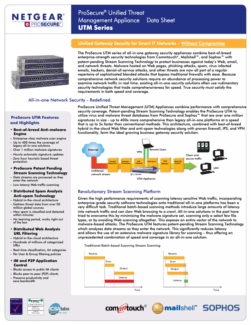 Page 1 de la notice Fiche technique Netgear UTM25S