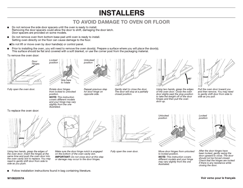 Page 1 de la notice Guide d'installation Whirlpool WOC54EC7HW