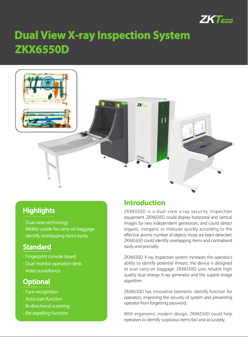 Page 1 de la notice Fiche technique ZKTeco ZKX6550D