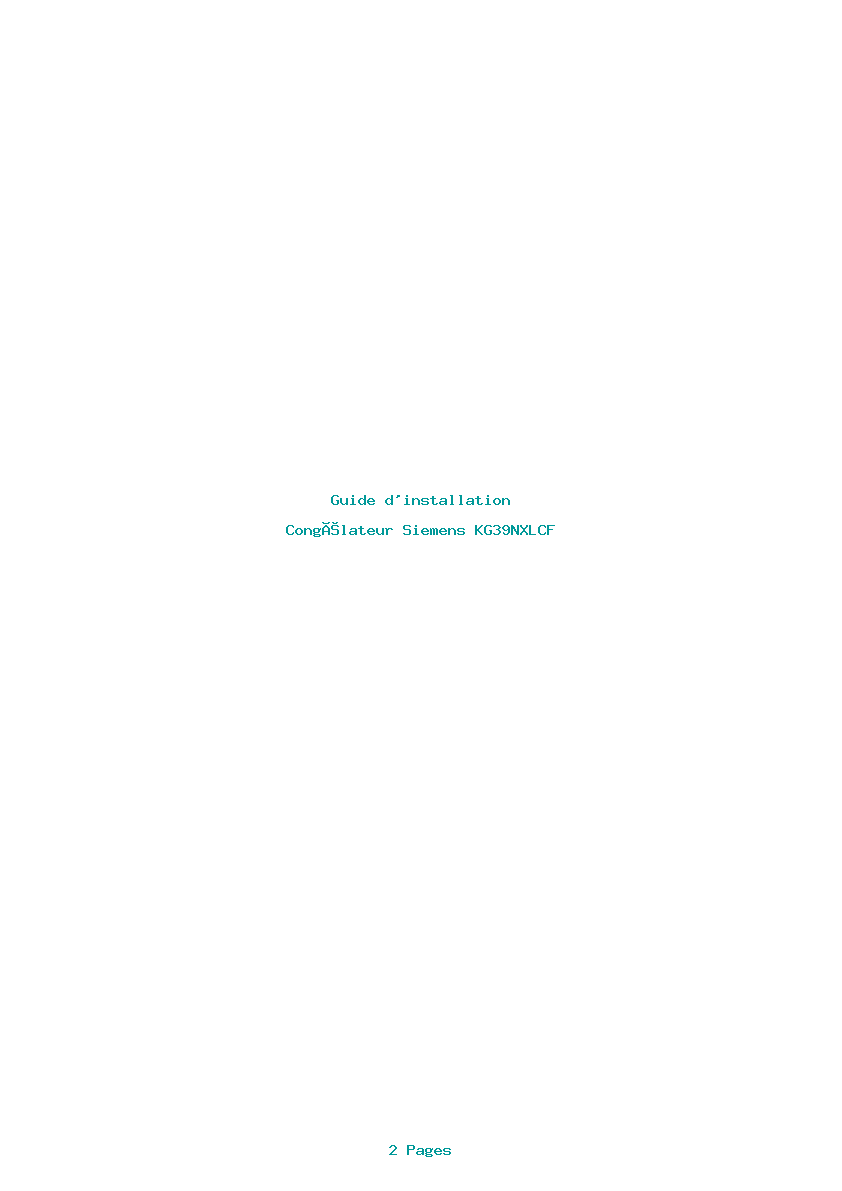 Page 1 de la notice Guide d'installation Siemens KG39NXLCF