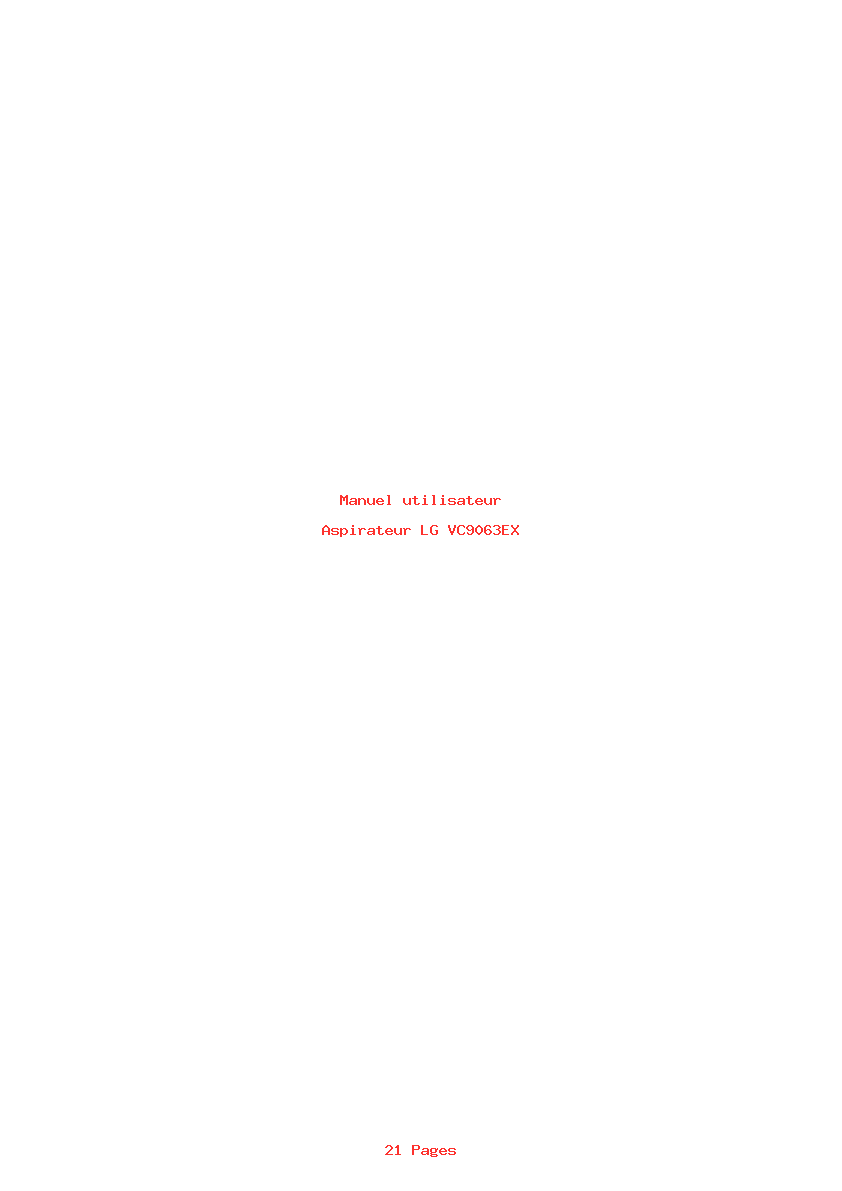 Page 1 de la notice Manuel utilisateur LG VC9063EX