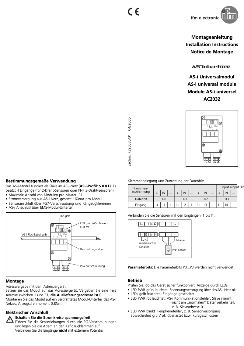 Page 1 de la notice Manuel utilisateur IFM AC2032