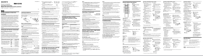 Page 1 de la notice Manuel utilisateur Sony RM-V310