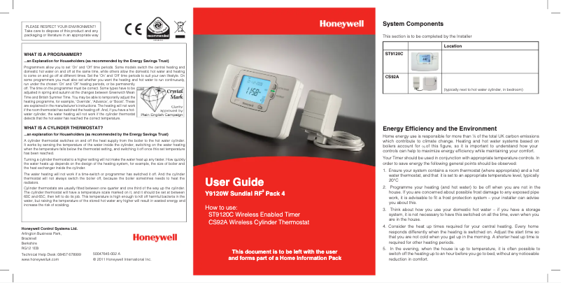 Página 1 del manual Manual de usuario Honeywell CS92A