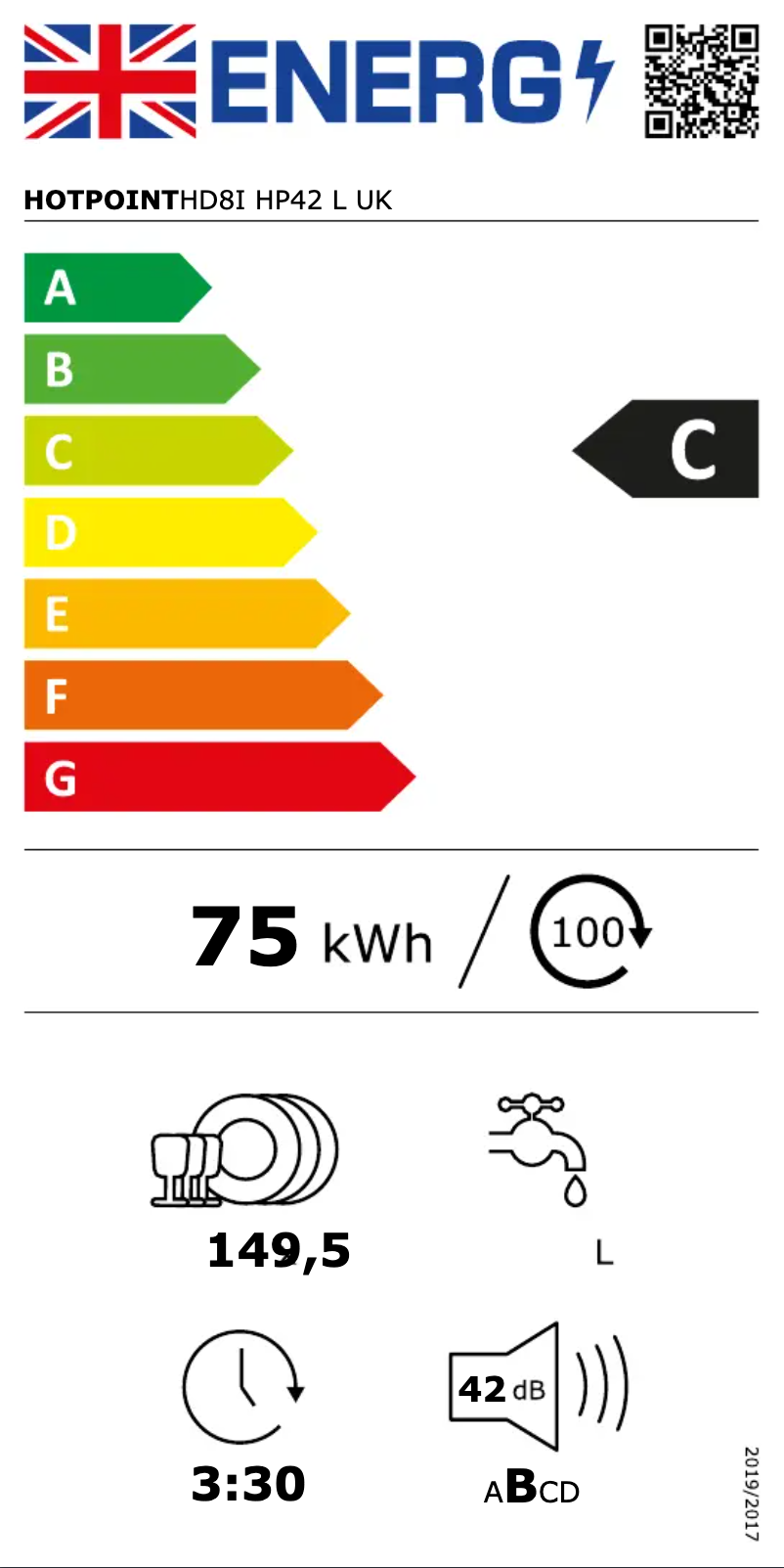 Page 1 de la notice Label énergétique Hotpoint HD8I HP42 L UK