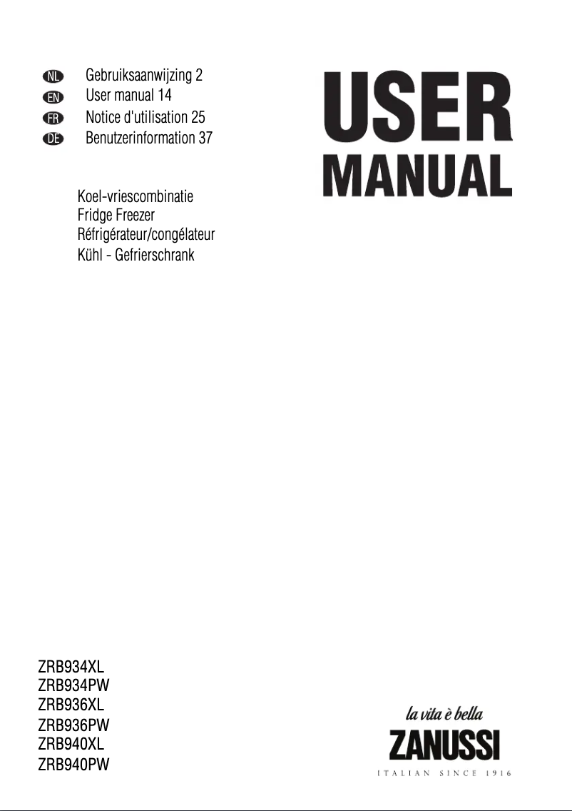 Page 1 de la notice Manuel utilisateur Zanussi ZRB 940 XL