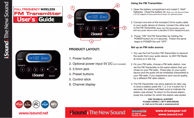 Page 1 de la notice Manuel utilisateur dreamGEAR FM Transmitter