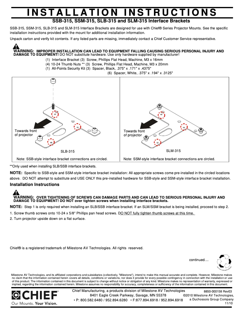 Page 1 de la notice Manuel utilisateur Chief RSA315