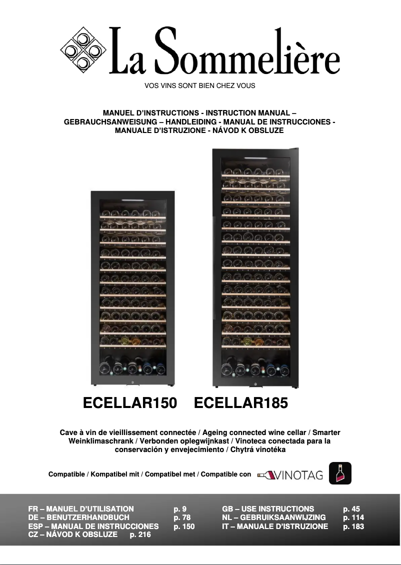 Page 1 de la notice Manuel utilisateur La Sommelière ECELLAR185