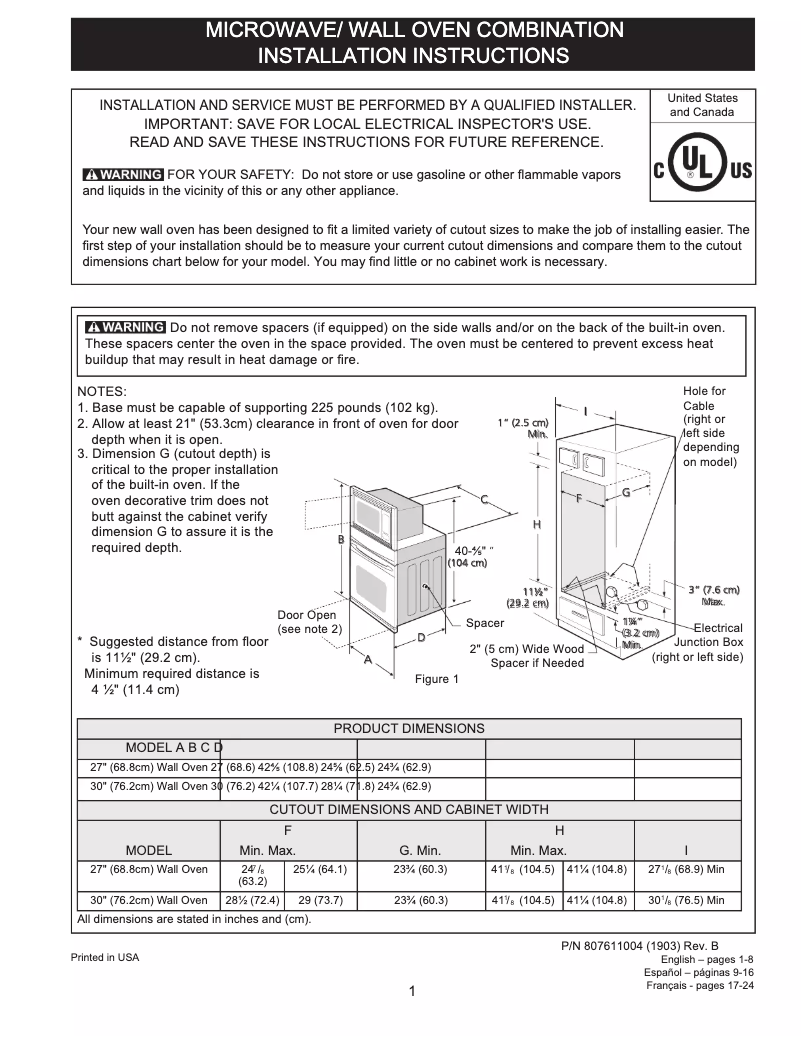 Page 1 de la notice Guide d'installation Frigidaire FGMC2766UD