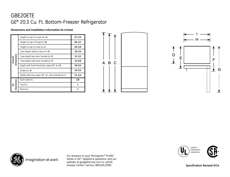 Page n°1 - Fiche technique GE GBE20ETECC