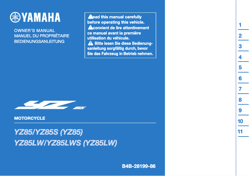 Page 1 of the manual User Manual Yamaha YZ85 (2025)