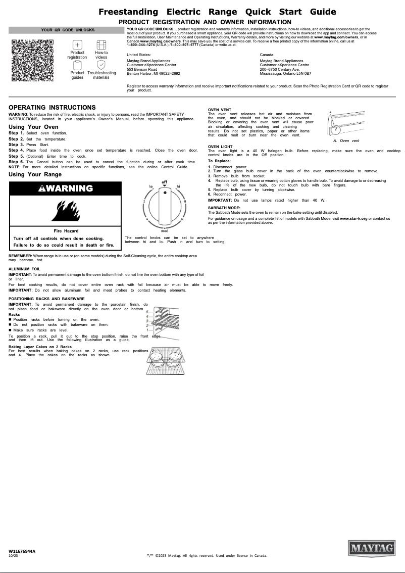 Page 1 de la notice Guide de démarrage rapide Maytag MER6600FW