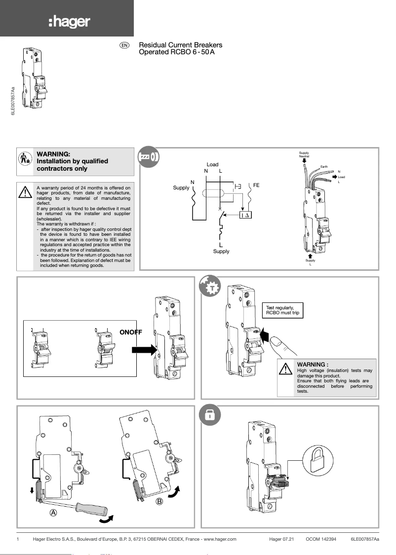 Page 1 de la notice Manuel utilisateur Hager AFC225Z