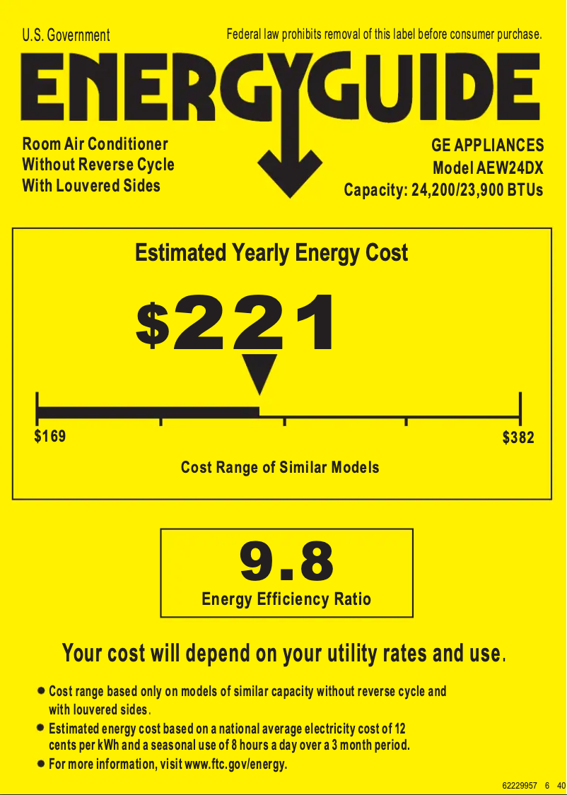 Página 1 del manual Etiqueta energética GE AEW24DX