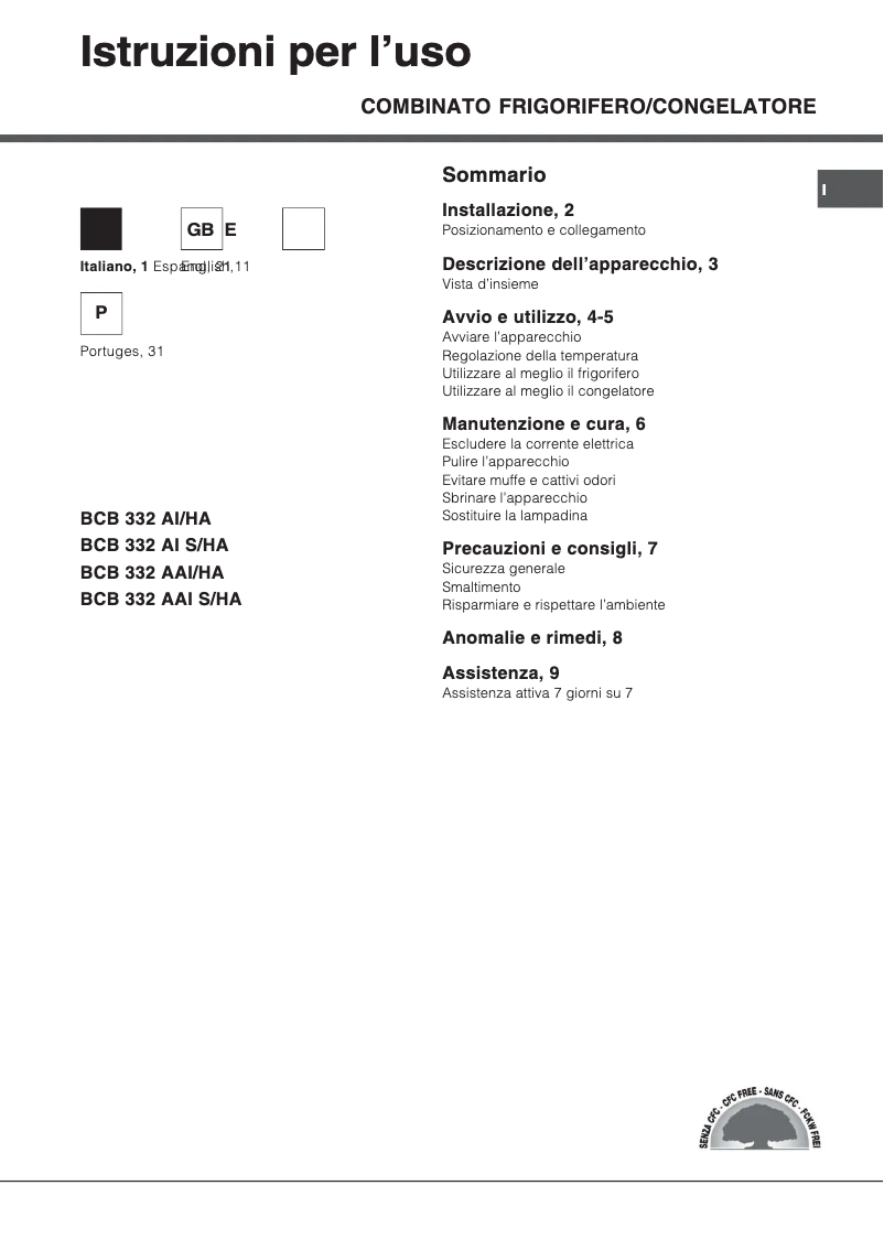 Página 1 del manual Manual de usuario Hotpoint Ariston BCB 332 AAI