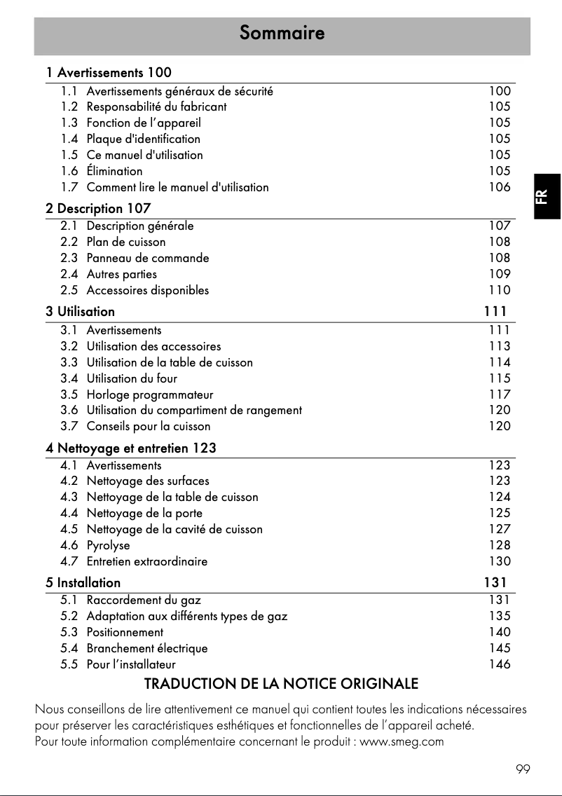 Page 1 de la notice Manuel utilisateur Smeg GP61X9