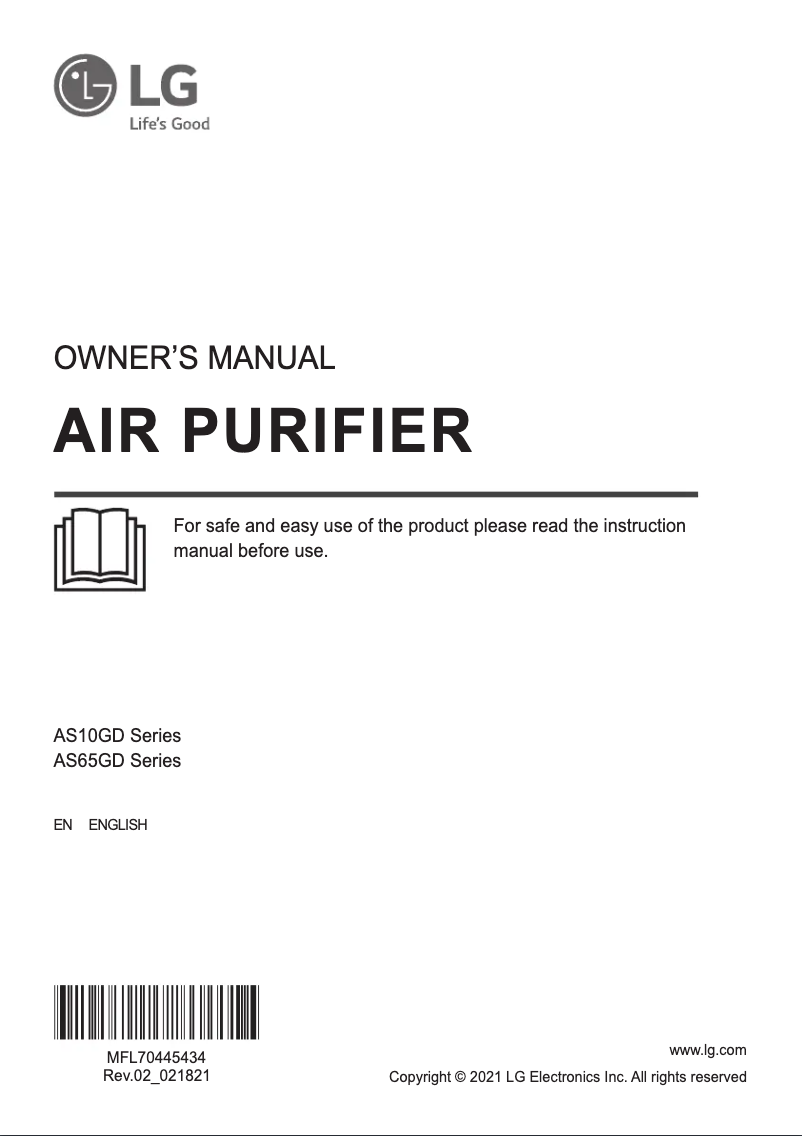 Page 1 de la notice Manuel utilisateur LG PuriCare AS10GDSH0