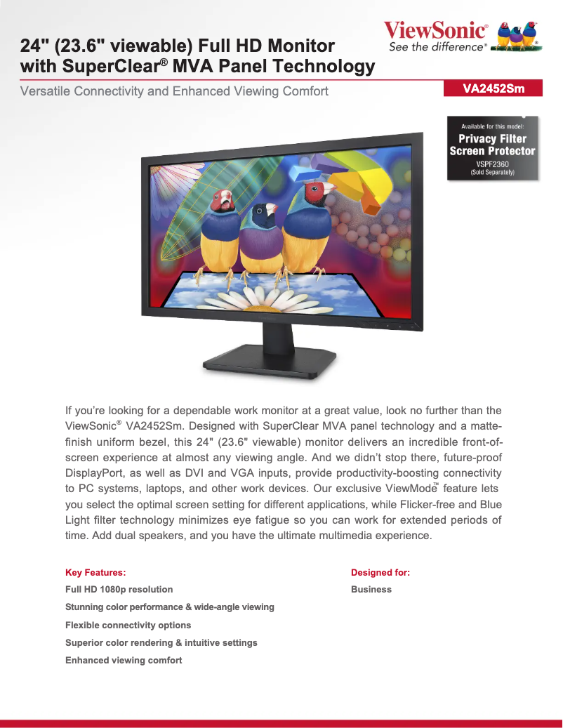 Página 1 del manual Ficha técnica Viewsonic VA2452SM