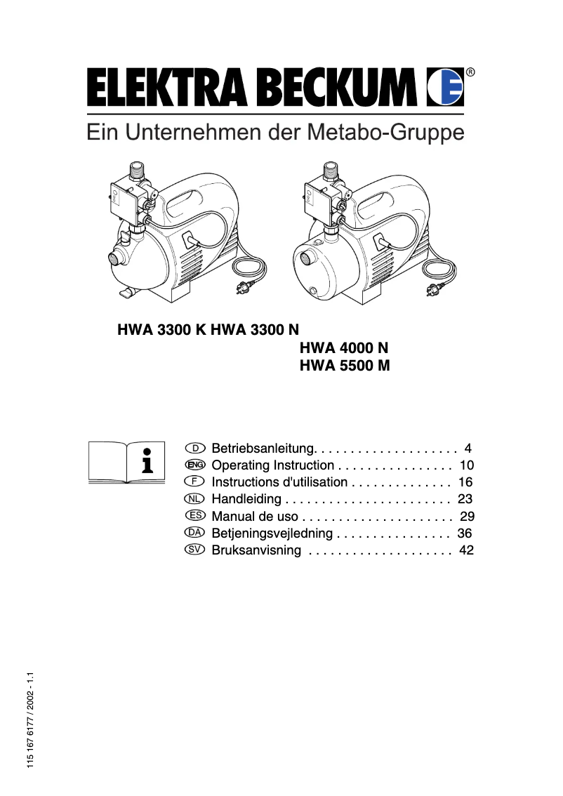 Page 1 de la notice Manuel utilisateur Metabo HWA 3300 N