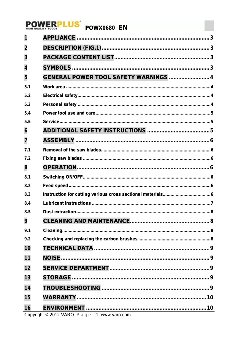 Page 1 de la notice Manuel utilisateur PowerPlus POWX0680