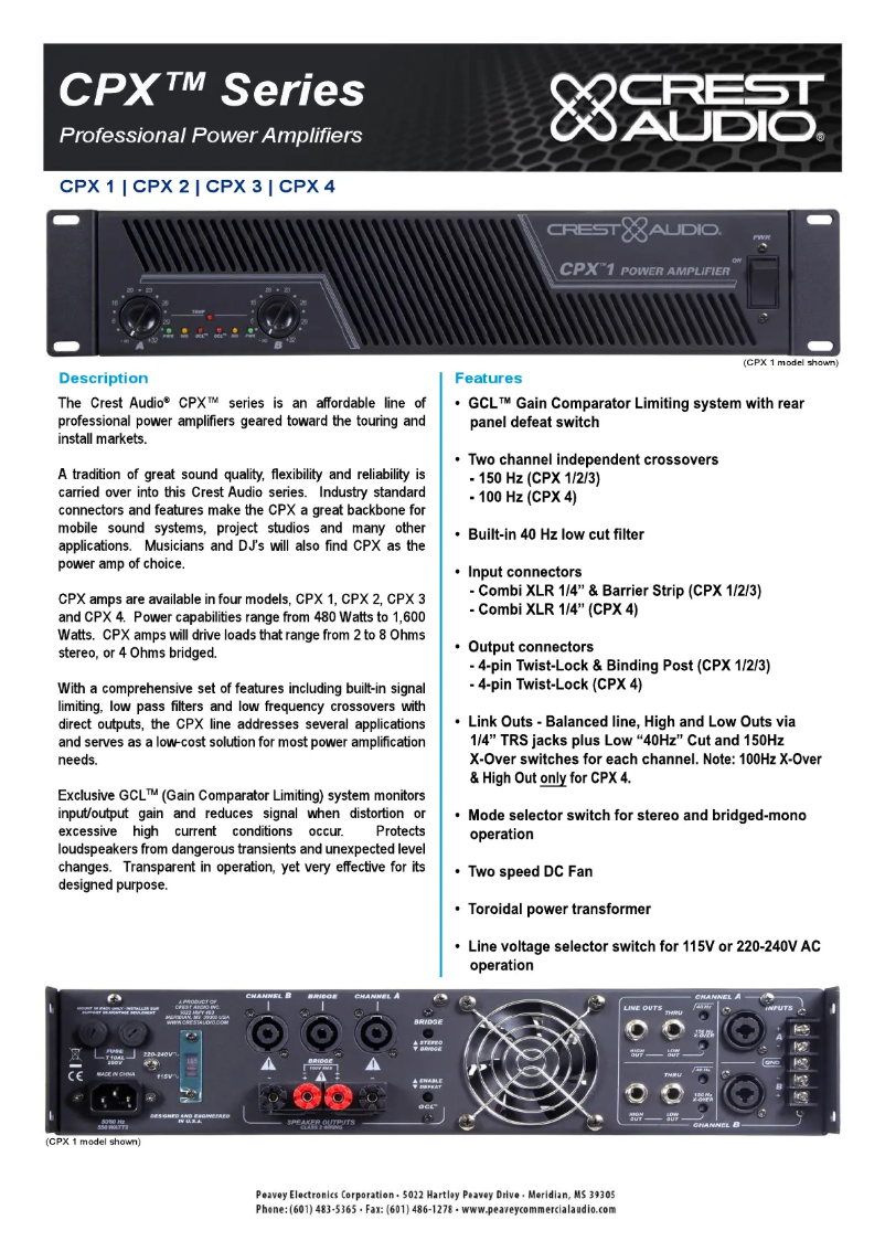 Page 1 of the manual Technical Sheet Crest Audio CPX 3