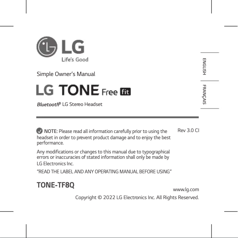 Page 1 of the manual User Manual LG Tone Free Fit