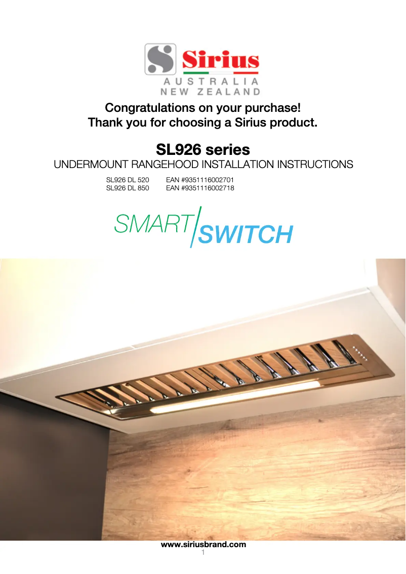 Page 1 de la notice Manuel utilisateur Sirius SL926 DL 850