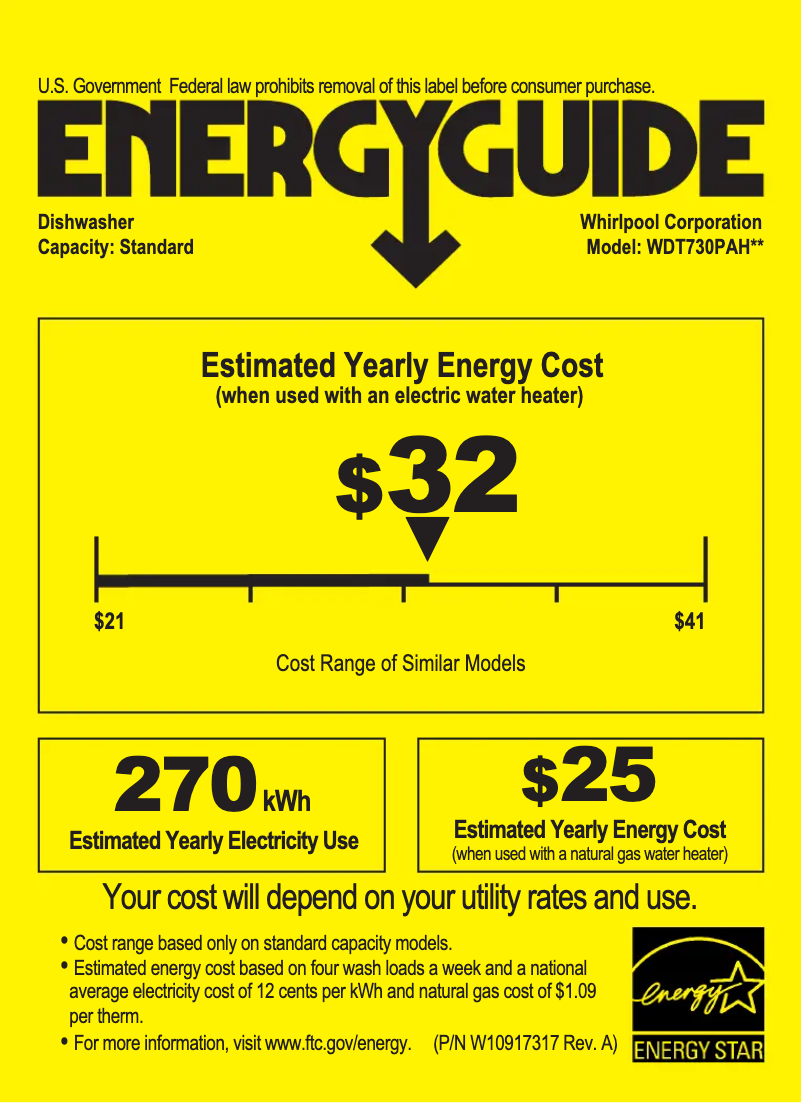Page 1 of the manual Energy Label Whirlpool WDT730PAHV