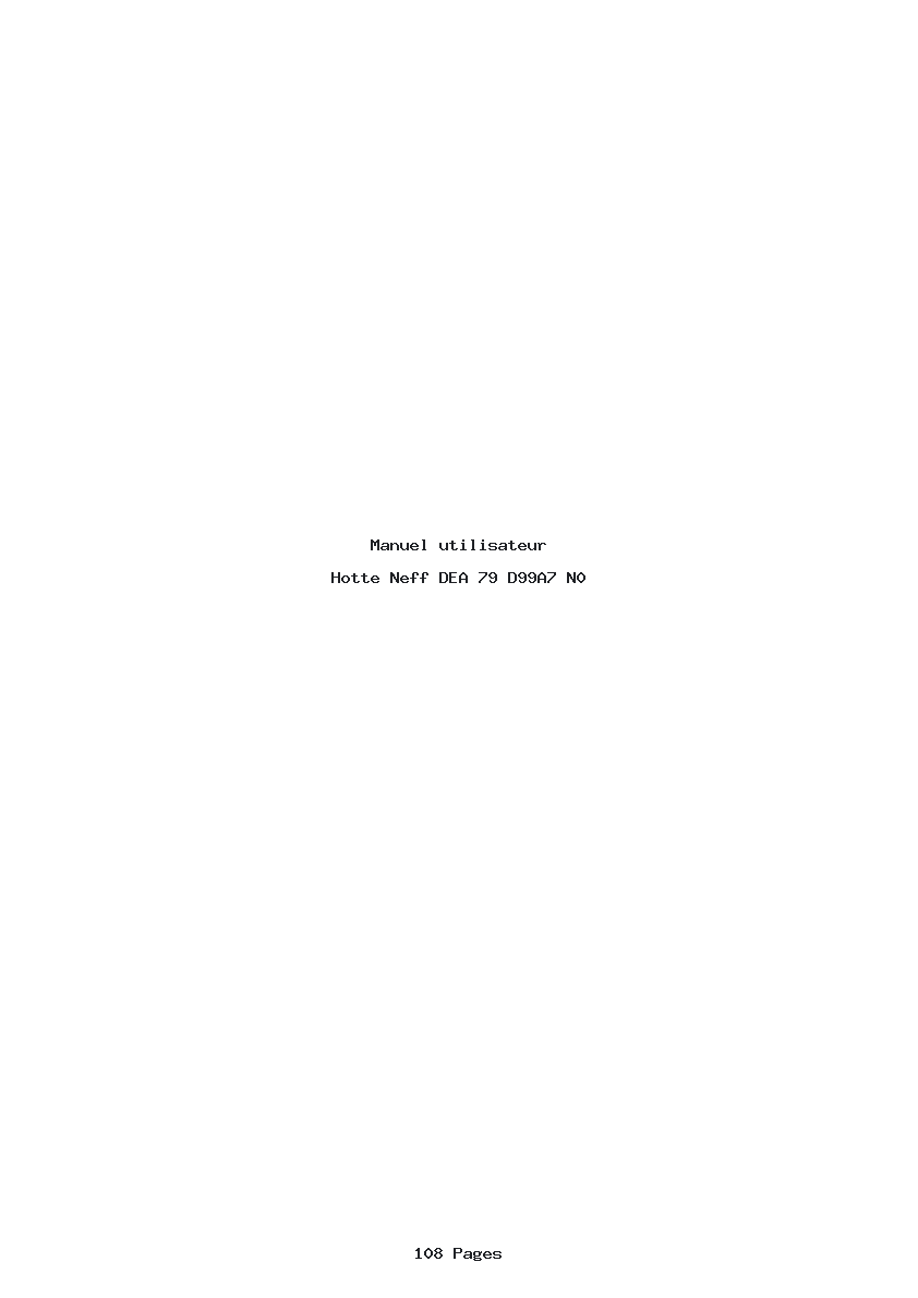 Page 1 de la notice Manuel utilisateur Neff DEA 79 D99A7 N0