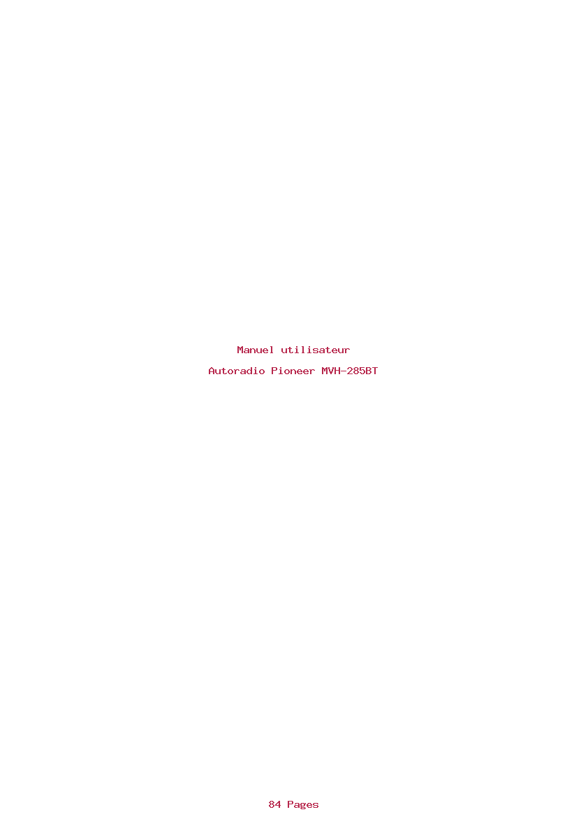 Page 1 de la notice Manuel utilisateur Pioneer MVH-285BT