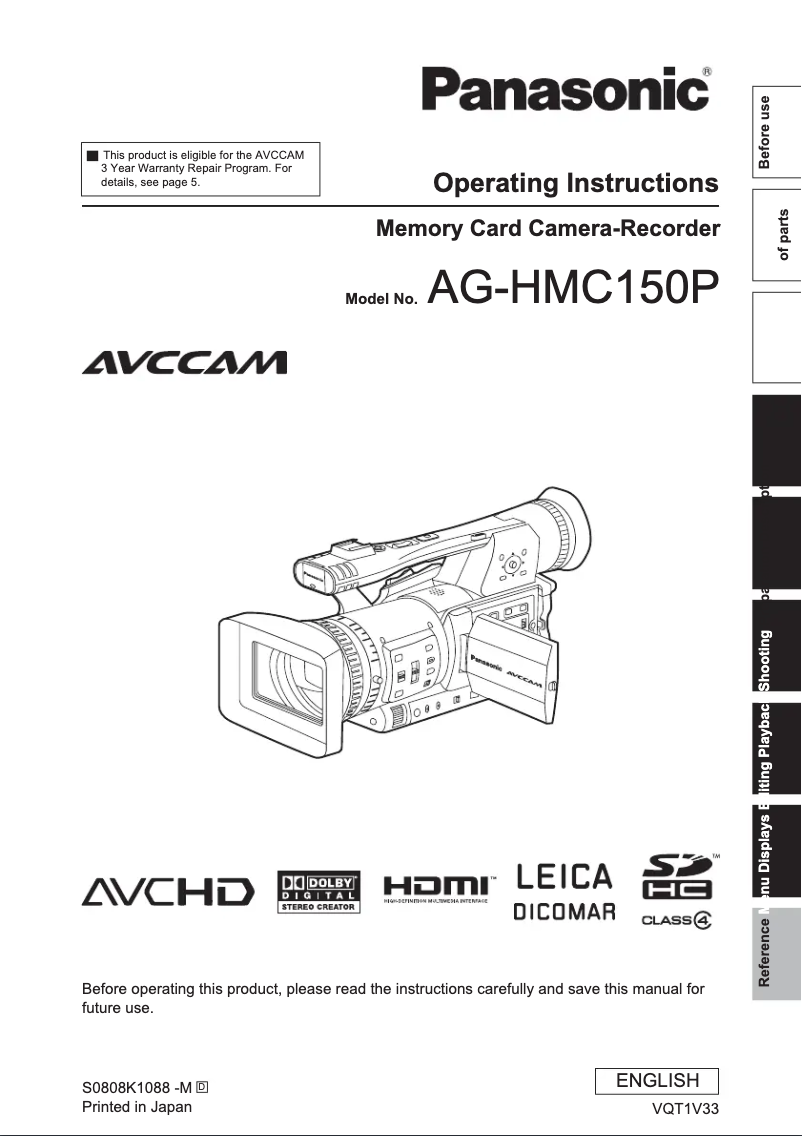 Página 1 del manual Manual de usuario Panasonic AG-HMC150