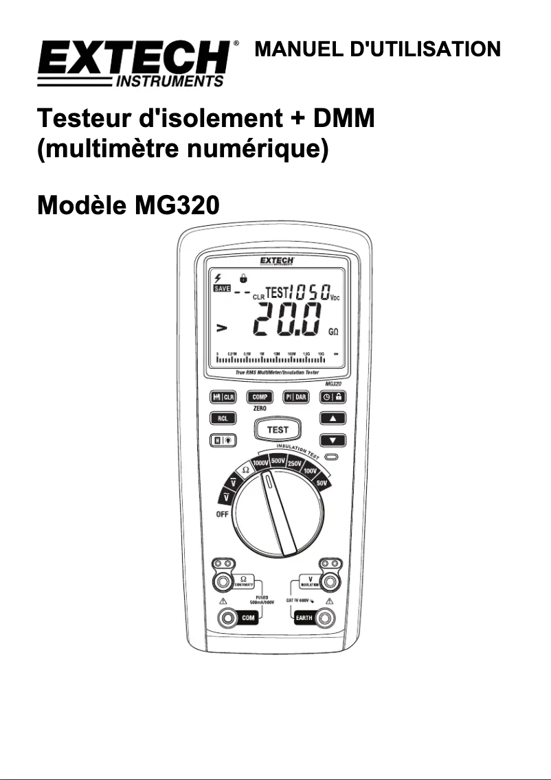Page 1 de la notice Manuel utilisateur Extech MG320