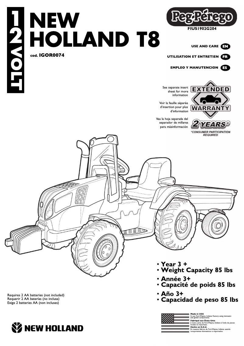 Page 1 de la notice Manuel utilisateur Peg Perego New Holland T8