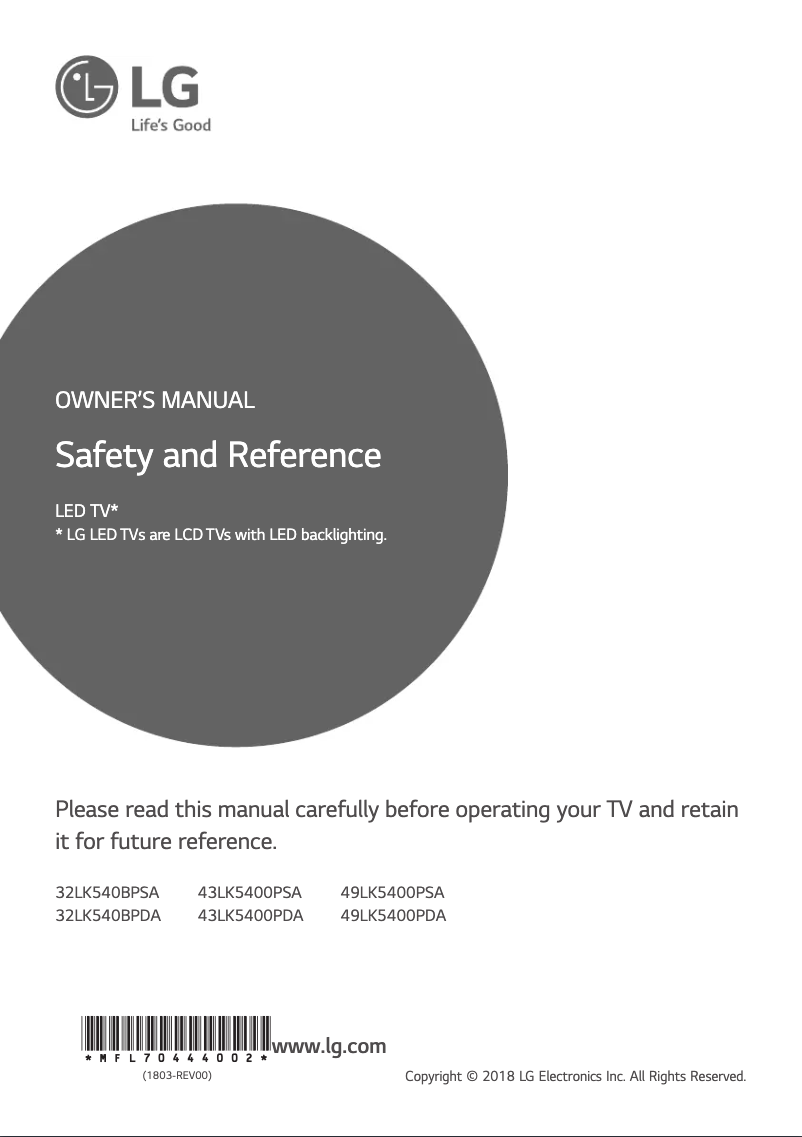 Page 1 of the manual User Manual LG 49LK5400PSA