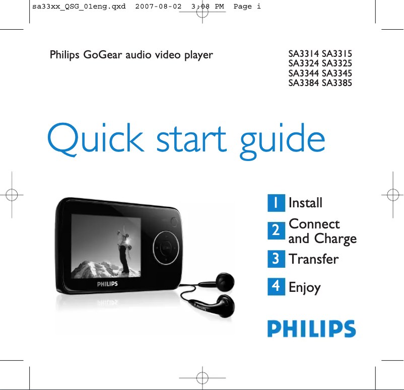 Page 1 of the manual Quick Start Guide Philips GoGear SA3314