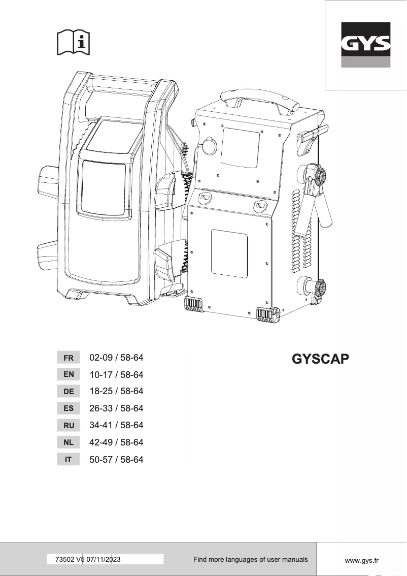 Page 1 de la notice Manuel utilisateur GYS Gyscap 680E