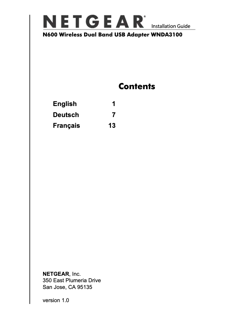 Page 1 de la notice Guide d'installation Netgear WNDA3100v2