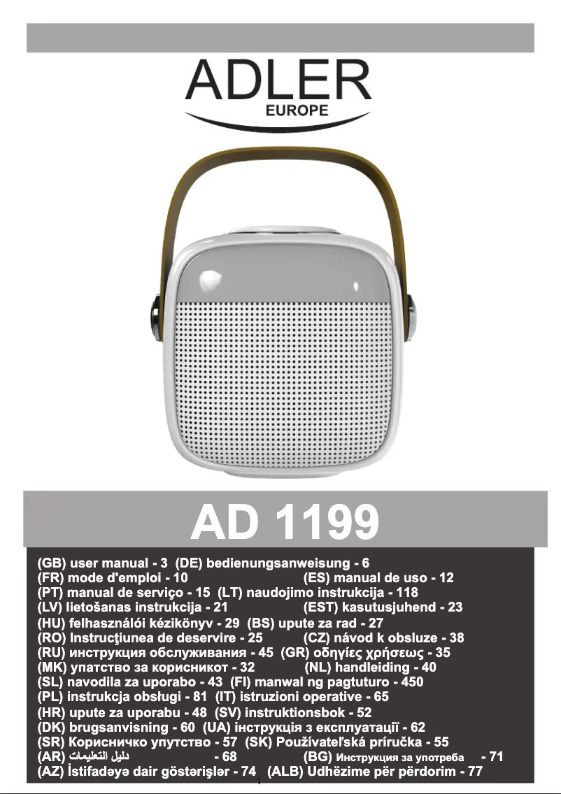 Page 1 de la notice Manuel utilisateur Adler AD 1199