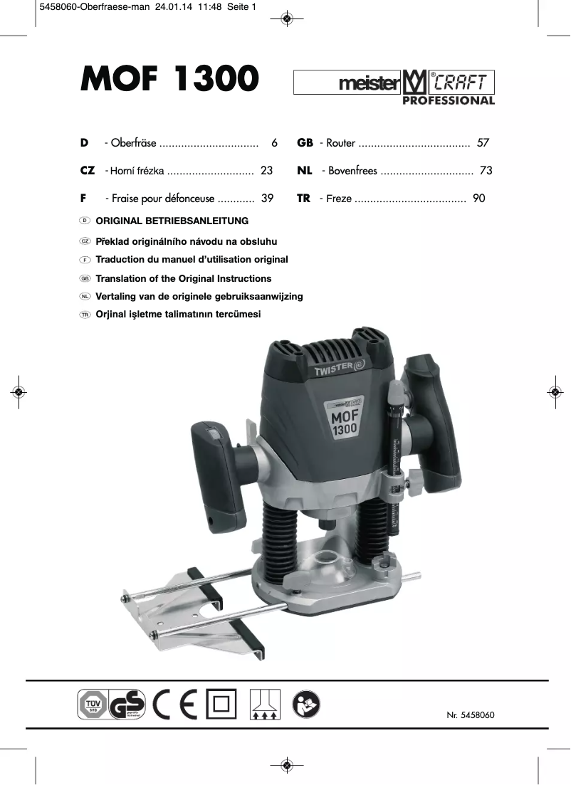 Page 1 de la notice Manuel utilisateur Meister Craft MOF 1300