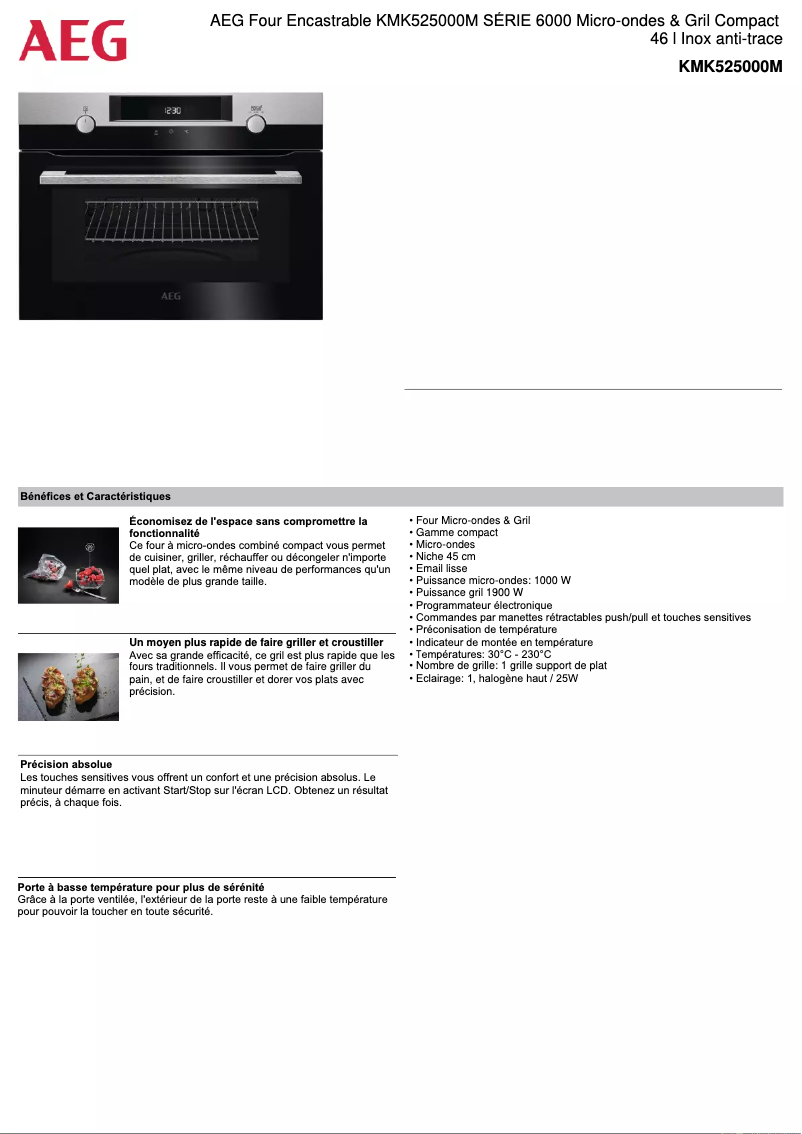 Página 1 del manual Ficha técnica AEG KMK525000M