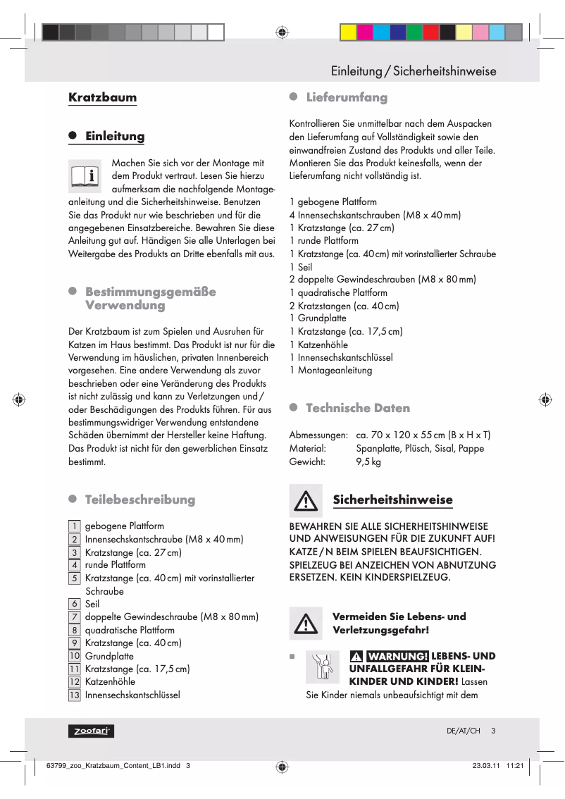 Page 1 de la notice Manuel utilisateur Zoofari IAN 63799
