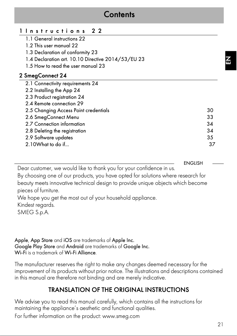 Page 1 de la notice Mode d'emploi Smeg SF4104WMCS